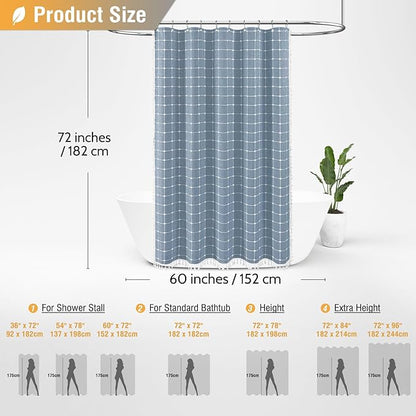 BTTN Stall Shower Curtain - 60 x 72 Inch Narrow Boho Chic Farmhouse Linen Vintage Fabric Shower Curtain Set with 10 Hooks, Bohemian Country Decorative Heavy Duty Shower Curtains for Bathroom - Blue