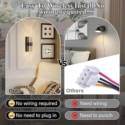 camuucci Battery Operated Black Wall Sconces Set of 2 Rechargeable Battery Powered Wall Light with 12000mAh Indoor Not Hardwired Dimmable Wall Lamp Fixtures for Bedroom Living Room 20.9 Inches