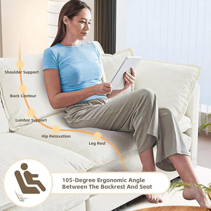 SoarFlash Chenille Sectional Sofa, Comfy Modular Coush Sofa with Ottoman, Modern 3 Seat Recliner Deep Seat Sofa Set for Living Room,White