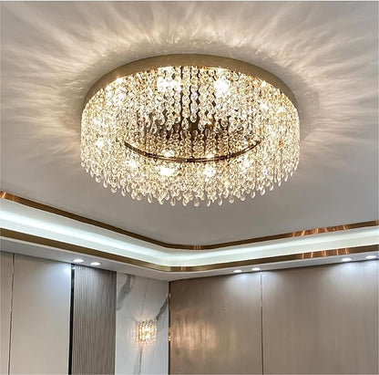 Modern Crystal Chandelier 8-Lights Large Raindrop Crystal Chandeliers Flush Mount Ceiling Light Fixture for Living Room Dining Room Bedroom