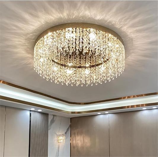 Modern Crystal Chandelier 8-Lights Large Raindrop Crystal Chandeliers Flush Mount Ceiling Light Fixture for Living Room Dining Room Bedroom
