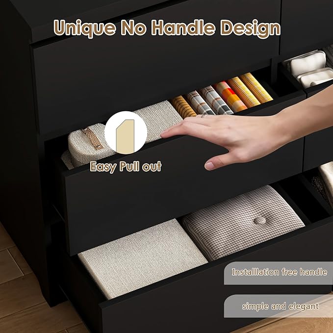 Dresser for Bedroom,9 Storage Drawers,63'' Modern Dresser with Metal Handle,TV Stand for 65 inch,Storage Organizer Furniture,Hallway,Entryway,Closet(Black)