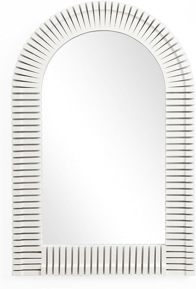 LuxenHome Arched Wall Mirror for Bathroom, 24"x35.5" Large Wood Framed Wall Mounted Decorative Vanity Mirror for Living Room Bedroom Decor, Hanging Sculptures Accent for Entryway Office Home Decor