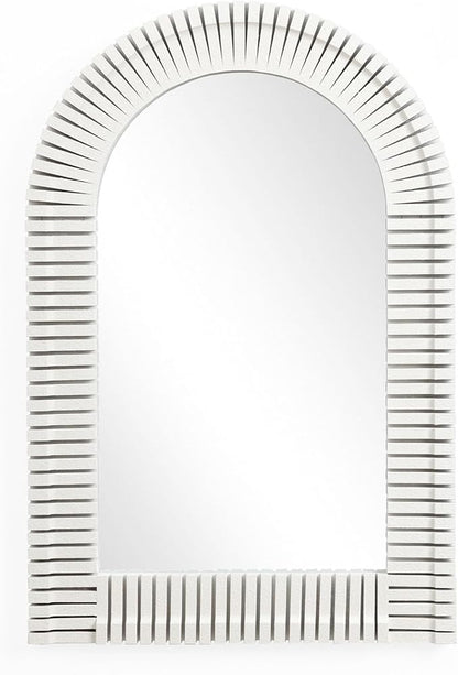 LuxenHome Arched Wall Mirror for Bathroom, 24"x35.5" Large Wood Framed Wall Mounted Decorative Vanity Mirror for Living Room Bedroom Decor, Hanging Sculptures Accent for Entryway Office Home Decor