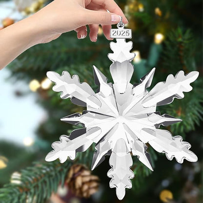 2025 Annual Edition Snowflake Christmas Ornament, Large Crystal Ornaments Display Winter House Decor with Gift Box（Clear B）