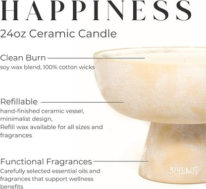 BLUEME Happiness - Yuzu & Ginger, Luxury Candle w/Essential Oils, 5 Wick, Hand-Poured Soy, Cotton Wick, Ceramic