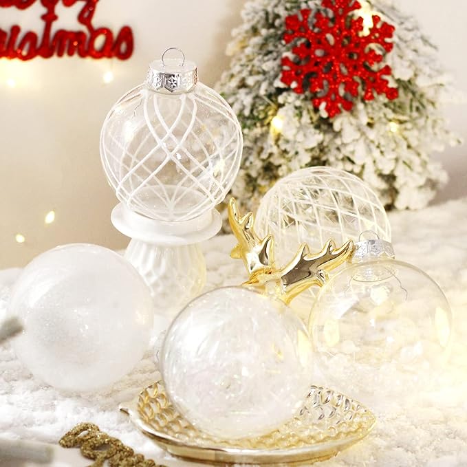 Christmas Ball Ornaments Set, 20ct Large Clear Shatterproof 80mm/3.15" White Christmas Ornaments for Christmas Tree Hanging Decorative Bauble for Halloween Thanks Giving Xmas Wedding Party