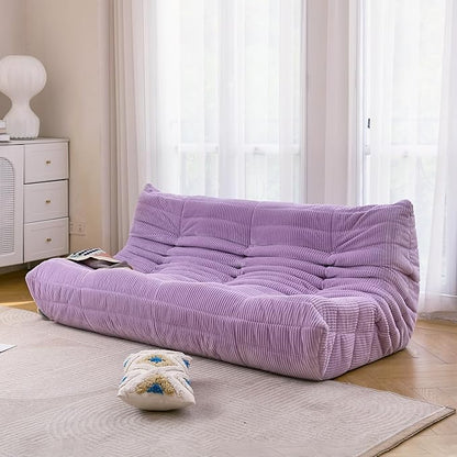 N&V Fireside 3 Seater Sofa Mid Century Armless Twin Floor Sofa Corduroy Lounge Chair Foam Accent Chair, Lavender