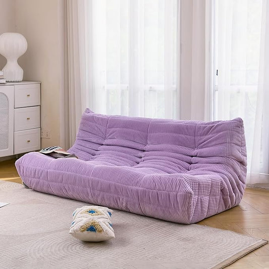 N&V Fireside 3 Seater Sofa Mid Century Armless Twin Floor Sofa Corduroy Lounge Chair Foam Accent Chair, Lavender
