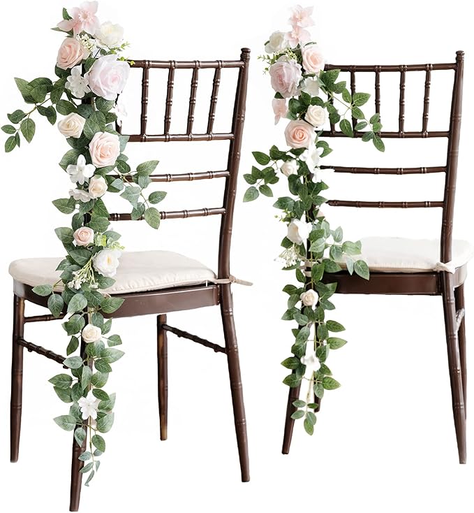 Ling's Moment 10pcs Wedding Chair Decorations Aisle Floral Swag Artificial Pew Flowers Hanging Garland Blush Pink & Cream For Ceremony Reception Church Rose Floral Faux Arrangement Party Outdoor Decor