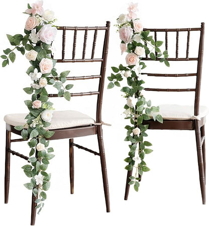 Ling's Moment 10pcs Wedding Chair Decorations Aisle Floral Swag Artificial Pew Flowers Hanging Garland Blush Pink & Cream For Ceremony Reception Church Rose Floral Faux Arrangement Party Outdoor Decor