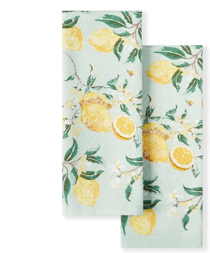Martha Stewart Kitchen Towels 2 Pack Dual Purpose Decorative Dish Towels 16x28 Lemon Whimsy