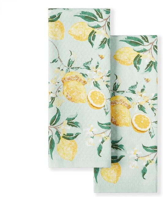 Martha Stewart Kitchen Towels 2 Pack Dual Purpose Decorative Dish Towels 16x28 Lemon Whimsy