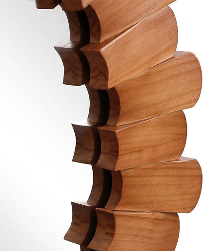 LuxenHome 35-Inch Round Wood Wall Mirror for Lving Room, Vintage Circle Decorative Vanity Mirror with Petal Frame, Wall Mounted Hanging Sculptures for Bathroom Bedroom Entryway Home Decoration