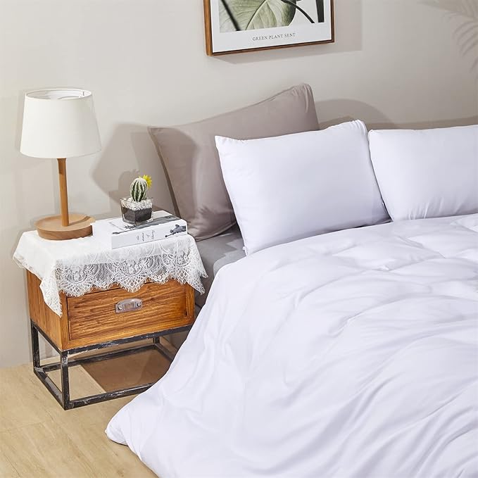 Pureant White Comforter Sets California King Solid White Bedding Comforters Cal King Women Men Plain White Bed Quilts Cozy All White Minimalist Bedding Adults Teens Pure White Durable Comforter