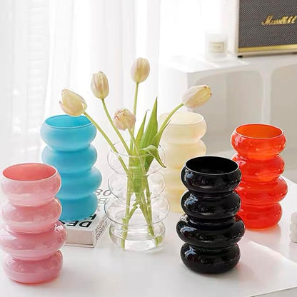 BLOFLO Colored Glass Hydroponic Flower Vase, 7-Inch Blue Glass Vase, Four-Layer Geometric Glass Floral Vase for Home Décor, Modern Bubble Glass Vase for Home Office Wedding Table (Blue)