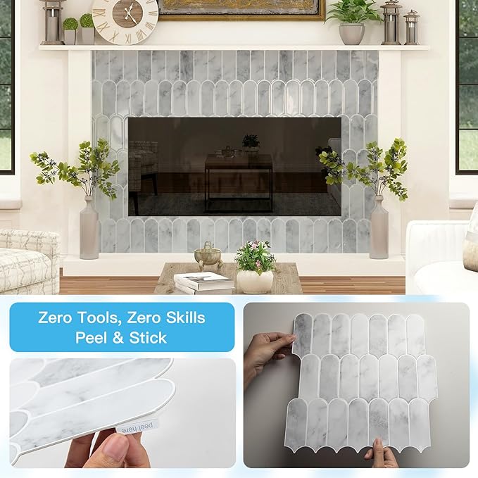 Art3d 12 x 12 Inch Heavy-Duty Peel and Stick Backsplash, Self-adhesive Wall Tiles for Kitchen Bathroom Decor, 10-Pack Gray Marble