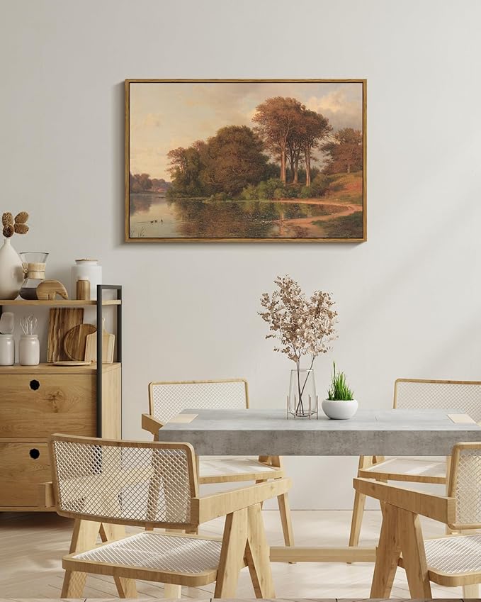 ARPEOTCY Vintage Framed Canvas Wall Art, Living Room Autumn Scenery Pictures Fall Wall Decor, Large Prints Art, Kitchen Landscape Paintings Farmhouse Retro Country Home Decorations, 24x36 Inch