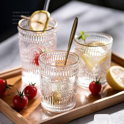 Kingrol 6 Pack 9 oz Romantic Water Glasses, Small Drinking Glasses Tumblers, Vintage Glassware Set for Juice, Beverages, Beer, Cocktail