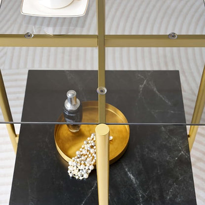 Glass End Table, Mid-Century Modern Design Sofa Table, for Living Room, L18 x W18 x H23 in, Clear Glass Top and Walnut MDF Shelf, Sleek Conical Metal Legs with Gold Finish Frame