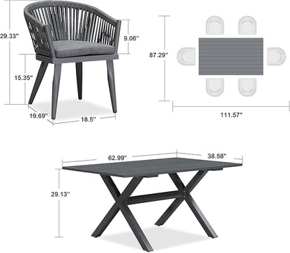 PURPLE LEAF 7 Pieces Outdoor Dining Set with Patio Aluminium Dining Table and Wicker Rattan Chairs Modern Furniture Cushions Sets for Backyard Indoor Decor Kitchen Grey