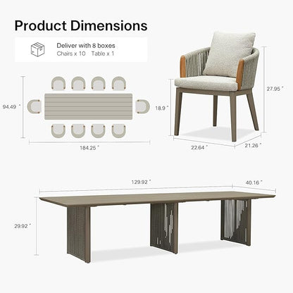 PURPLE LEAF Outdoor Dining Table Set for 10, Aluminum Outdoor Patio Table and Chairs Set with Olefin Cushions, 11 Pieces Patio Furniture Set for Garden or Deck, Beige