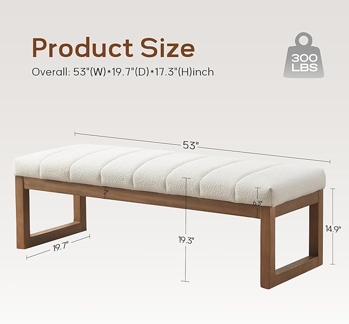52.7" Bedroom Bench for End of Bed, Modern Upholstered Teddy Fabric Entryway Bench & Dining Bench, Footrest Stool Bench with Solid Wood Frame for Bedroom, Living Room (Beige)