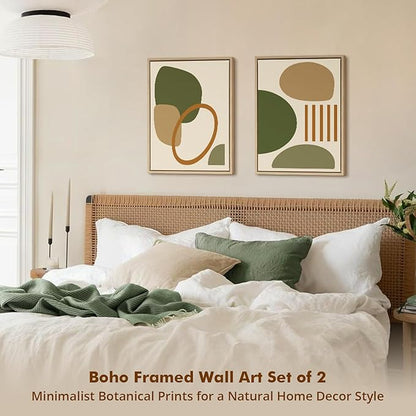 DAJONART Neutral Botanical Wall Art Set of 2,Terracotta & Sage Green Abstract Prints Duo Framed Canvas for Boho, Japandi, and Earth Tone Home Decor, Abstract Earth-Tone Geometric Canvas Art,12x16 in