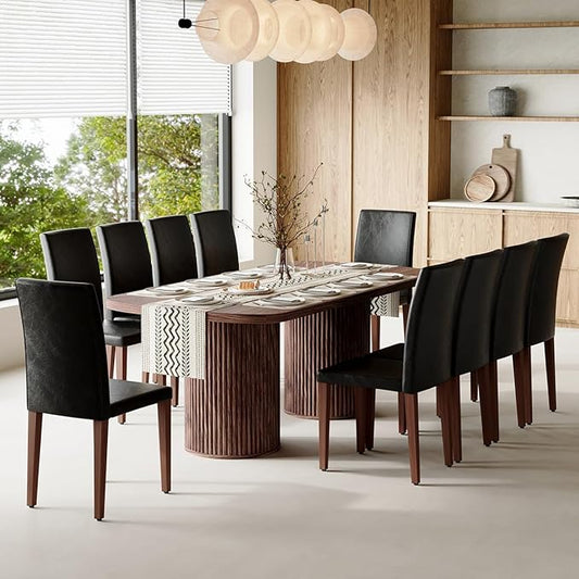 79" Dining Table Set for 10,Large Rectangular Dining Table Set for 10 with Cushioned Chairs,Modern Mid-Century Wood Dining Room Table Set for 10,Ideal for Dining & Gatherings (Walnut)
