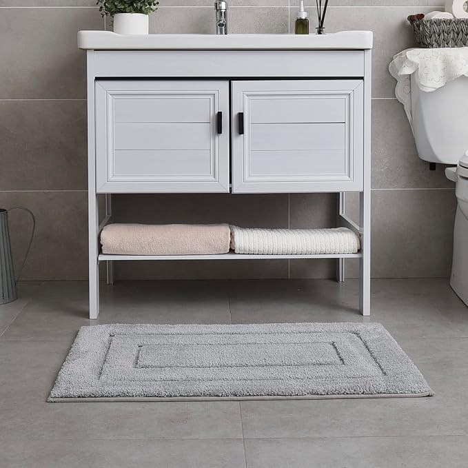 GRANNY SAYS Gray Bathroom Rug, Bath Mat for Bathroom Non-Slip, Super Soft and Water Absorbent, Microfiber Bath Rug, Machine Wash Dry, Bath Rug for Floor, Tub and Shower, 32" x 20"