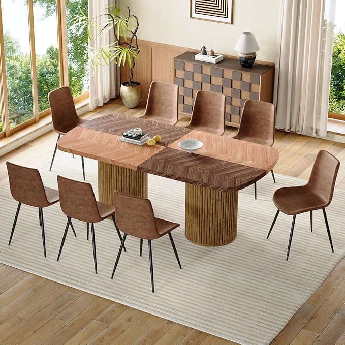 Dining Table Set for 8 - Large 79" Rectangular Kitchen Table Set for 8 with Cushioned Chairs,Modern Mid-Century Wood Dining Room Tables Set for 8 Ideal for Kitchen & Gatherings