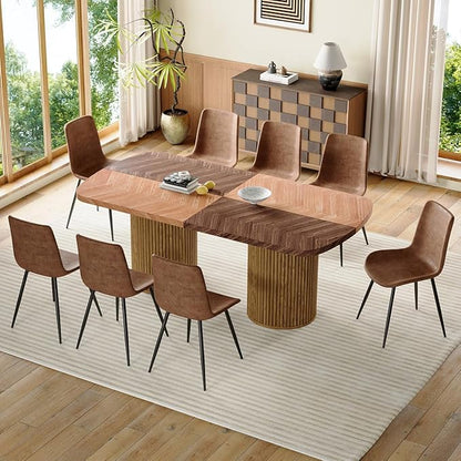 Dining Table Set for 8 - Large 79" Rectangular Kitchen Table Set for 8 with Cushioned Chairs,Modern Mid-Century Wood Dining Room Tables Set for 8 Ideal for Kitchen & Gatherings