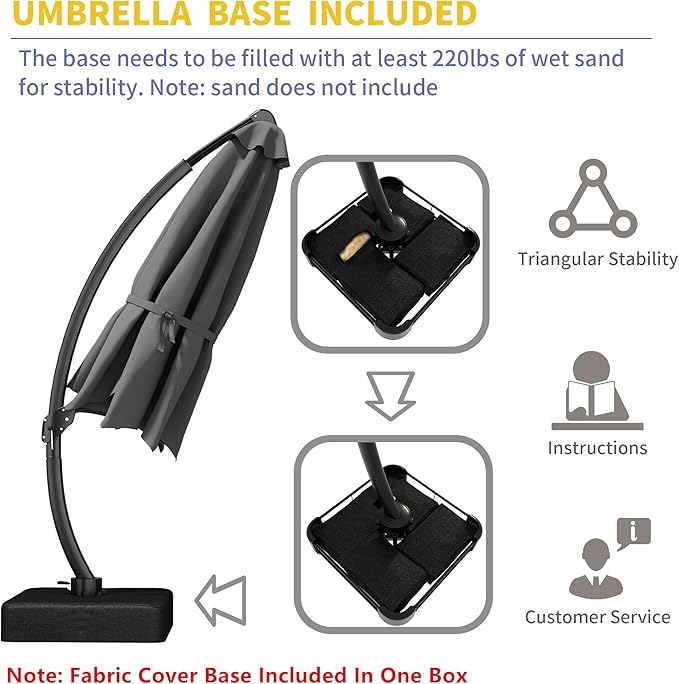 Kingdura 11ft Offset Cantilever Patio Umbrella with Base Included, Large Round Aluminum Outdoor Umbrella, 360° Rotation & Infinite Tilt, Heavy Duty Frame for Deck Pool Backyard, Grey