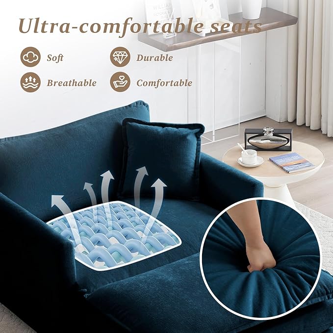 SoarFlash Chenille Sectional Sofa, Comfy Modular Single Sofa with Ottoman, Modern Recliner Deep Seat Sofa Set for Living Room,Deep Blue