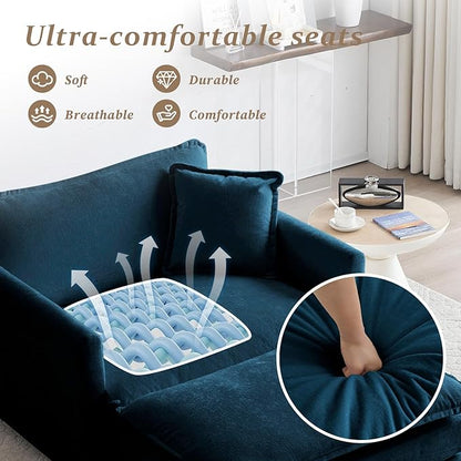 SoarFlash Chenille Sectional Sofa, Comfy Modular Single Sofa with Ottoman, Modern Recliner Deep Seat Sofa Set for Living Room,Deep Blue