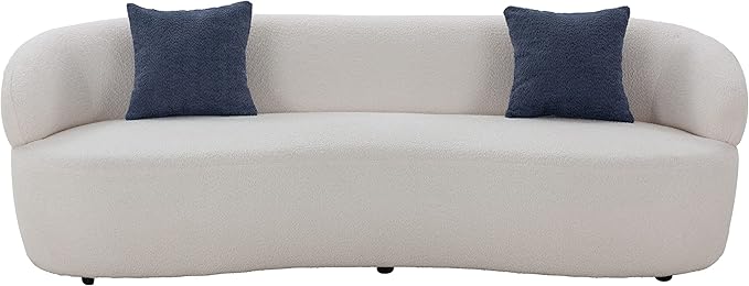 KEIKI 87" Curved Oversized Boucle Cloud Sofa with Thickened Seat Cushions and Backrest, Modern Style 3-Seater Upholstered Corner Fluffy Couch, No Assembly Required, for Apartment, Living Room, Beige
