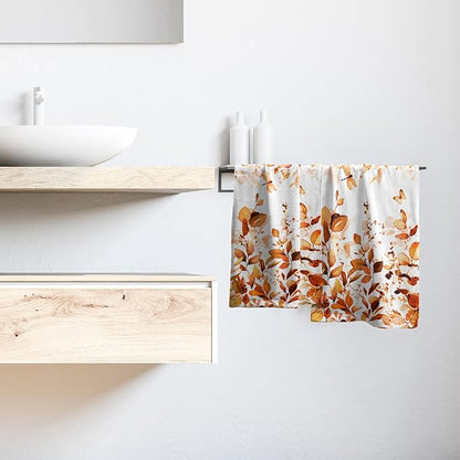 Orange Fall Hand Towels Set of 2 Eucalyptus Leaves Watercolor Butterfly Rustic Decorative Kitchen