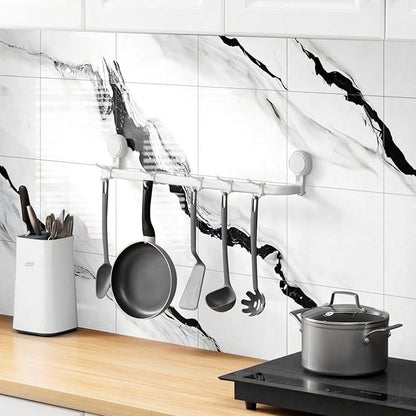 10pcs Marble Peel and Stick Backsplash Waterproof Washroom Wall Panels, Peel and Stick Tile, PVC Foam Wall Panels for Kitchen,Bathroom,living room,White and Black(Not Real Tile,11.8" x 11.8")