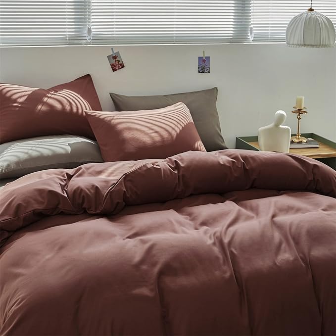 Pureant Brick Red Comforter Sets Twin Solid Dark Rust Red Bedding Comforters Modern Plain Purplish Cotton Bed Quilts Women Girls Blackish Red Warm Blankets Pure Dark Brown Red Durable Bedding Vintage