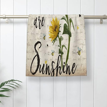 Sunflower Hand Towels Set of 2 15.7x27.5 Absorbent Kitchen Guest Towels Yellow Flower Bees