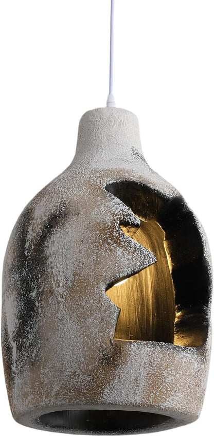 JAYMP Wabi Sabi Pendant Light for Dining Room Kitchen Island Hallway Farmhouse Hanging Lamp E26 Base Retroism Style Wine Bottle Shape Lighting Fixture (Antique White,C Shape, D26×H46cm)