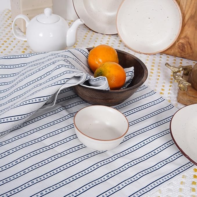 TARAN LIVING Printed Kitchen Dish Bar and Tea Towels Cotton, 18x28 inch with Trims, Cotton Dish Towel Sets (Blue Stripes, Set of 6)