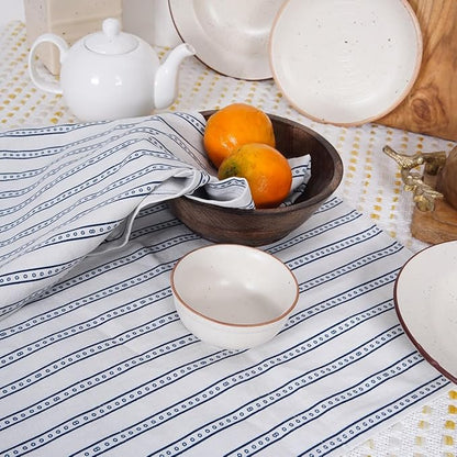 TARAN LIVING Printed Kitchen Dish Bar and Tea Towels Cotton, 18x28 inch with Trims, Cotton Dish Towel Sets (Blue Stripes, Set of 6)
