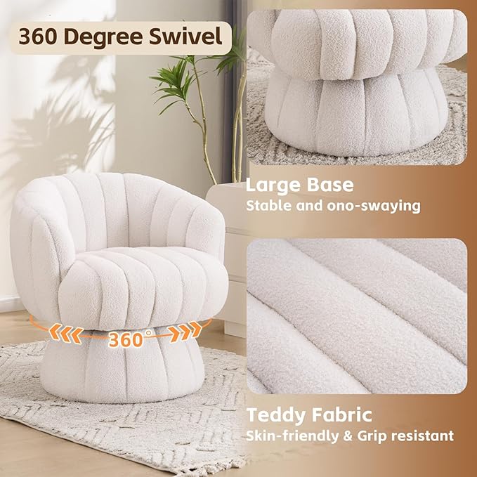 Vanity 360-Degree Swivel Accent Chair - Mid Century Modern Plush Round Makeup Chair, Relaxing Comfy Lounge Arm Chairs, Idear for Living Room, Bedroom (Grey, Velvet Fabric)