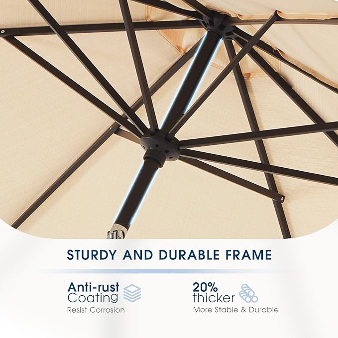 wikiwiki 9 FT Patio Umbrellas Outdoor Table Market Umbrella with Push Button Tilt/Crank,8 Sturdy Ribs, Fade Resistant Waterproof POLYESTER DTY Canopy for Garden, Lawn, Deck, Backyard & Pool