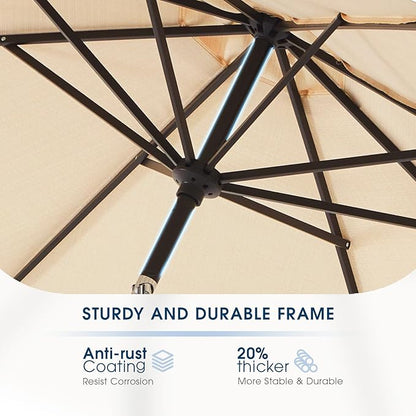 wikiwiki 9 FT Patio Umbrellas Outdoor Table Market Umbrella with Push Button Tilt/Crank,8 Sturdy Ribs, Fade Resistant Waterproof POLYESTER DTY Canopy for Garden, Lawn, Deck, Backyard & Pool