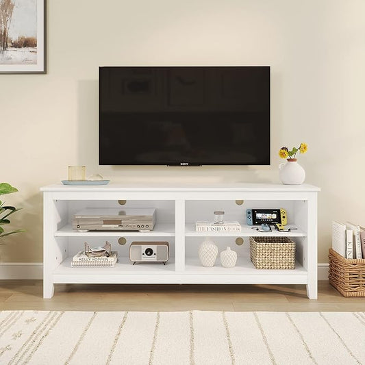 Panana TV Stand, Classic 4 Cubby TV Stand for 60 inch TV, Entertainment Center Media Television Stand for Living Room Bedroom (White, 55 inch)