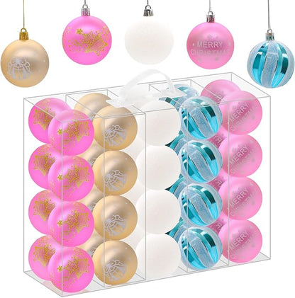 40PCS 2.36" Christmas Balls Ornaments, Plastic Christmas Tree Ornaments, Holiday Baubles, Hanging Decorations for Xmas Trees Holiday Party, Blue White Pink Baubles