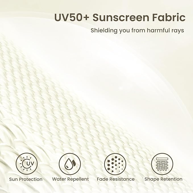 PHI VILLA 7ft Beach Umbrella with Fringe & Sand Anchor, Outdoor Patio Heavy Duty Windproof Portable Tassel Umbrellas for Sand with Push Button Tilt & Carrying Bag, UPF 50+, White(No Base)