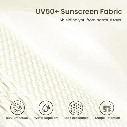 PHI VILLA 7ft Beach Umbrella with Fringe & Sand Anchor, Outdoor Patio Heavy Duty Windproof Portable Tassel Umbrellas for Sand with Push Button Tilt & Carrying Bag, UPF 50+, White(No Base)